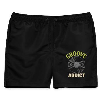 Groove Addict Vinyl Schallplatte Musikliebhaber - Männer Badeshorts - Schwarz - Vorne - AI Model Male 178 light (178cm)