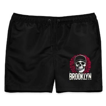 Brooklyn NYC Schädel Streetwear mit Rosen - Männer Badeshorts - Schwarz - Vorne - AI Model Male 178 light (178cm)
