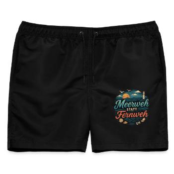 Meerweh statt Fernweh - Männer Badeshorts - Schwarz - Vorne - AI Model Male 178 light (178cm)