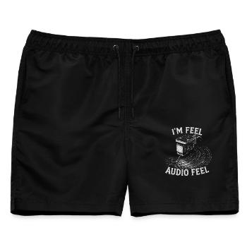 Vinyl-Plattenspieler-Design – I'm Feel Audio Feel Zitat - Männer Badeshorts - Schwarz - Vorne - AI Model Male 178 light (178cm)