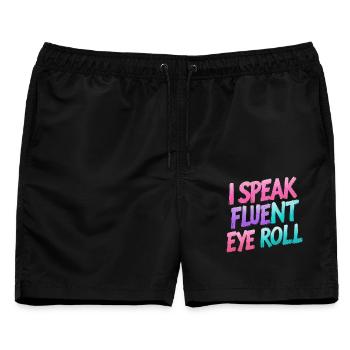 Augenrollen mit Wortwitz - Männer Badeshorts - Schwarz - Vorne - AI Model Male 178 light (178cm)