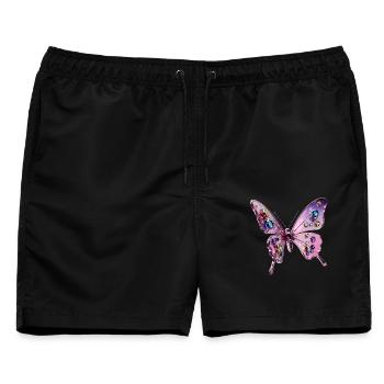 3d Glamour Schmetterling - Chrom & Glitzer - Männer Badeshorts - Schwarz - Vorne - AI Model Male 178 light (178cm)