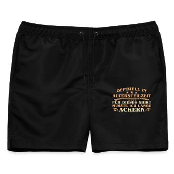 Frührente - Lange Ackern - Offiziell in Altersteil - Männer Badeshorts - Schwarz - Vorne - AI Model Male 178 light (178cm)