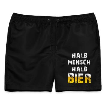 Halb Mensch Halb Bier Biertrinker Party Spruch - Männer Badeshorts - Schwarz - Vorne - AI Model Male 178 light (178cm)
