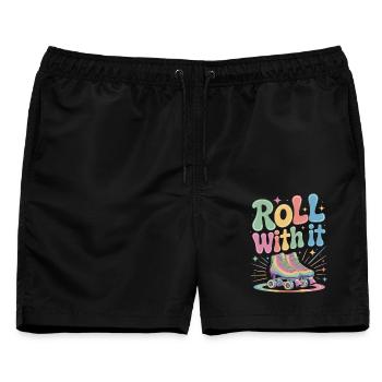 Buntes Rollschuh T-Shirt mit Spruch – Roll With It - Männer Badeshorts - Schwarz - Vorne - AI Model Male 178 light (178cm)