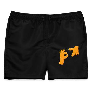 Lustige Sechs Sieben Meme Gen Alpha Slang 67 Katze - Männer Badeshorts - Schwarz - Vorne - AI Model Male 178 light (178cm)