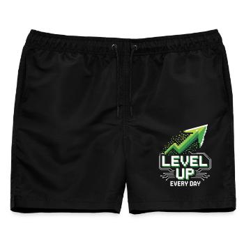 Level Up Every Day – Gamer Motivation Shirt - Männer Badeshorts - Schwarz - Vorne - AI Model Male 178 light (178cm)