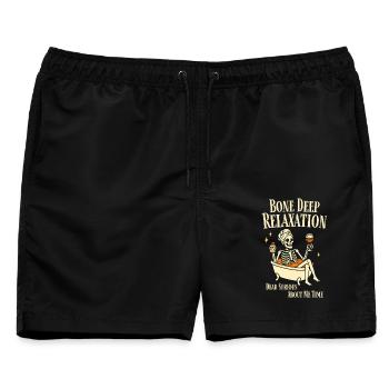 Bone Deep Relaxation – Lustiges Skelett Wellness - Männer Badeshorts - Schwarz - Vorne - AI Model Male 178 light (178cm)