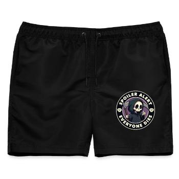 Spoiler-Alarm: Alle sterben - Männer Badeshorts - Schwarz - Vorne - AI Model Male 178 light (178cm)