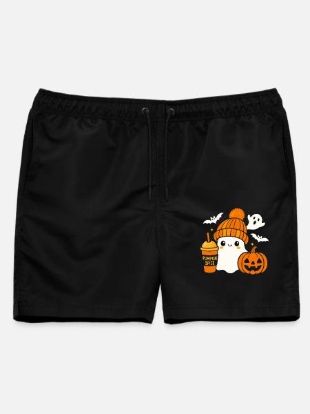 Süßer Geist Kaffee Mütze Cartoon Halloween - Männer Badeshorts - Schwarz