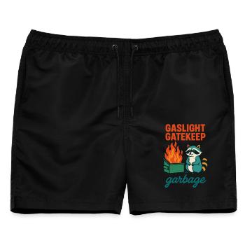 Gaslicht Torhüter Müll Waschbär Zitat - Männer Badeshorts - Schwarz - Vorne - AI Model Male 178 light (178cm)