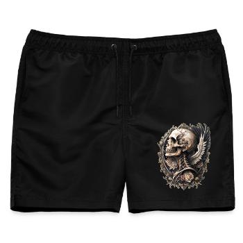 Barock Totenkopf Flügel Blumen Vintage Gothic - Männer Badeshorts - Schwarz - Vorne - AI Model Male 178 light (178cm)