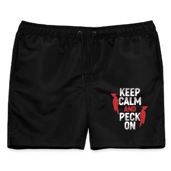 Elfenbein Specht Keep Calm And Peck On - Männer Badeshorts - Schwarz - Vorne - AI Model Male 178 light (178cm)