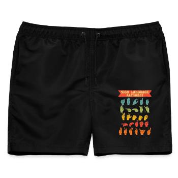 ASL Gebärdensprache Sign Language Alphabet - Männer Badeshorts - Schwarz - Vorne - AI Model Male 178 light (178cm)