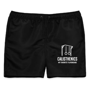 Calisthenics Mein Lieblingsspielplatz Fitness-Studio - Männer Badeshorts - Schwarz - Vorne - AI Model Male 178 light (178cm)