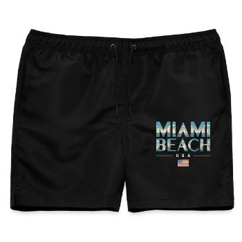 Miami Beach Palmen Stadt Reisedesign - Männer Badeshorts - Schwarz - Vorne - AI Model Male 178 light (178cm)