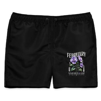 Februar Veilchen Geburtsblume - Männer Badeshorts - Schwarz - Vorne - AI Model Male 178 light (178cm)
