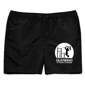 Calisthenics Mein Lieblingsspielplatz Fitness-Studio - Männer Badeshorts - Schwarz - Vorne - AI Model Male 178 light (178cm)