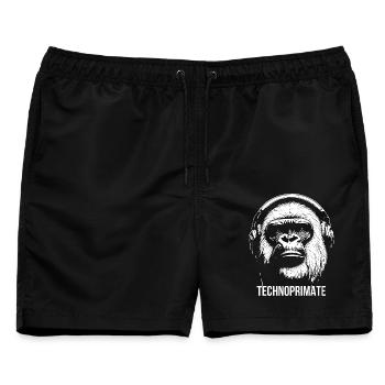 Techno Primate Kopfhörer Ape Art # 4 Weiß - Männer Badeshorts - Schwarz - Vorne - AI Model Male 178 light (178cm)
