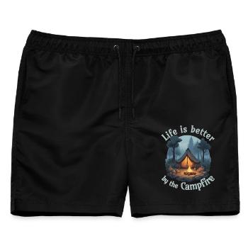 Life is better by the campfire - Männer Badeshorts - Schwarz - Vorne - AI Model Male 178 light (178cm)
