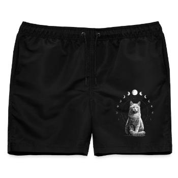 Mondphasen-katzen-mond-katzenliebhaber-design - Männer Badeshorts - Schwarz - Vorne - AI Model Male 178 light (178cm)