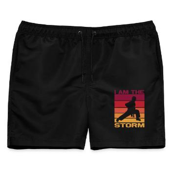 Silhouette einen Karatekämpfer - Combat Contact  - Männer Badeshorts - Schwarz - Vorne - AI Model Male 178 light (178cm)