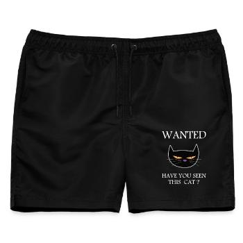 Wanted Katze Shirt – Lustiges Katzen Design - Männer Badeshorts - Schwarz - Vorne - AI Model Male 178 light (178cm)