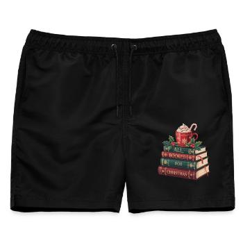 Bücher und Weihnachten – Geschenk für Leseratten - Männer Badeshorts - Schwarz - Vorne - AI Model Male 178 light (178cm)