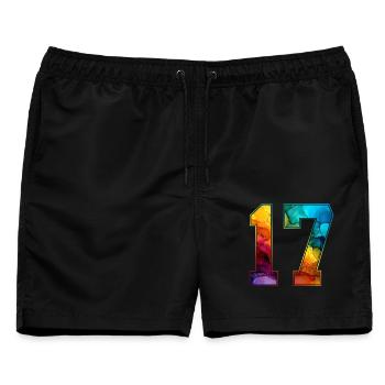 NR. 17 NUMMER 17 COLLEGE 17. GEBURTSTAG - Männer Badeshorts - Schwarz - Vorne - AI Model Male 178 light (178cm)