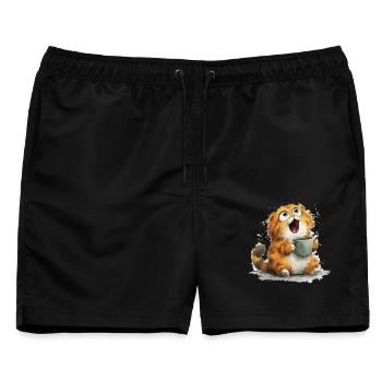 Katzenkaffee: Kulleraugen Latte - Männer Badeshorts - Schwarz - Vorne - AI Model Male 178 light (178cm)
