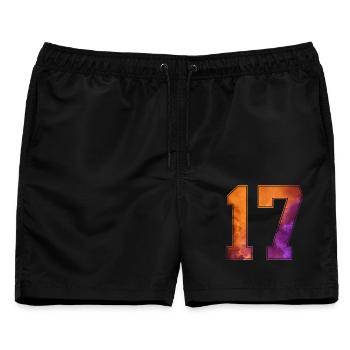 NR. 17 NUMMER 17 COLLEGE 17. GEBURTSTAG - Männer Badeshorts - Schwarz - Vorne - AI Model Male 178 light (178cm)