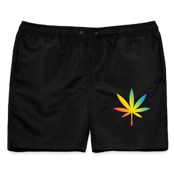 Cannabis / Marihuana / Hanf (Rainbow / Verlauf) - Männer Badeshorts - Schwarz - Vorne - AI Model Male 178 light (178cm)