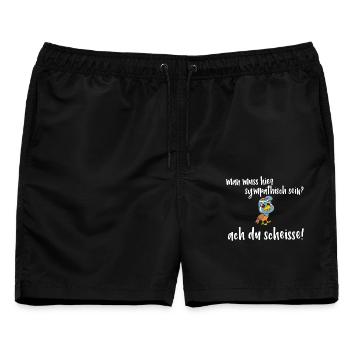 Frecher Vogel Spruch - man muss sympatisch sein? - Männer Badeshorts - Schwarz - Vorne - AI Model Male 178 light (178cm)