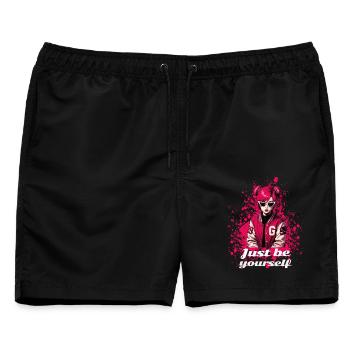 Pink Schoolgirl – Just Be Yourself  - Männer Badeshorts - Schwarz - Vorne - AI Model Male 178 light (178cm)