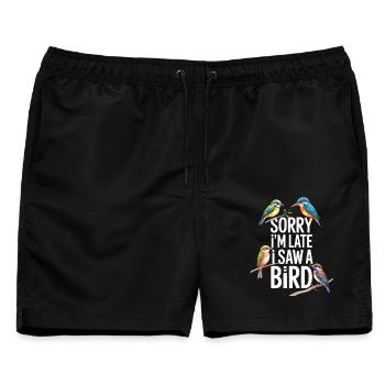 Sorry I'm Late I Saw A Bird Vogelbeobachtung - Männer Badeshorts - Schwarz - Vorne - AI Model Male 178 light (178cm)