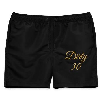 Dirty Thirty Flirty DTF 30. Geburtstag - Männer Badeshorts - Schwarz - Vorne - AI Model Male 178 light (178cm)