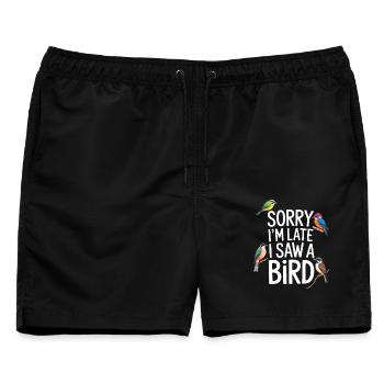 Sorry I'm Late I Saw A Bird Vogelbeobachtung - Männer Badeshorts - Schwarz - Vorne - AI Model Male 178 light (178cm)