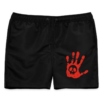 Schädel und blutiger Fußabdruck - Männer Badeshorts - Schwarz - Vorne - AI Model Male 178 light (178cm)