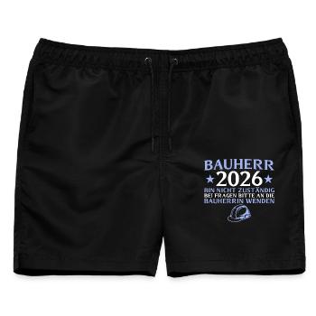 Bauherr 2026 Bin nicht zuständig - Hausbau - Männer Badeshorts - Schwarz - Vorne - AI Model Male 178 light (178cm)