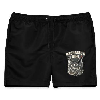 Mechaniker Mädchen: Liebevoll Mit Fett - Männer Badeshorts - Schwarz - Vorne - AI Model Male 178 light (178cm)