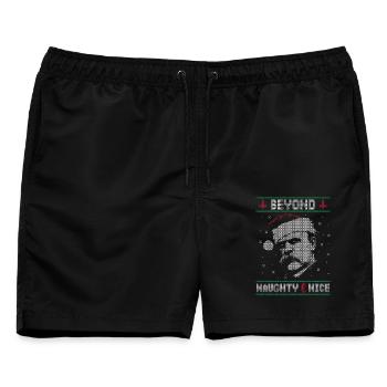 BEYOND NAUGHTY & NICE NIETZSCHE UGLY CHRISTMAS - Männer Badeshorts - Schwarz - Vorne - AI Model Male 178 light (178cm)