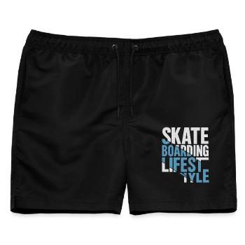 Skateboarding Lifestyle Retro Typo Design - Männer Badeshorts - Schwarz - Vorne - AI Model Male 178 light (178cm)