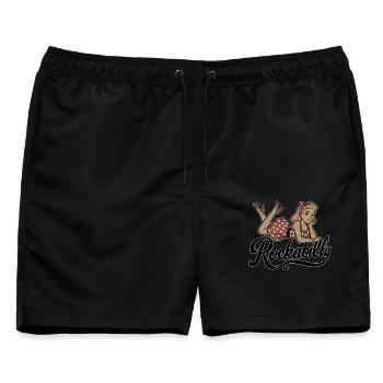 Rockabilly Frau 50er liegend Petticoat Geschenk - Männer Badeshorts - Schwarz - Vorne - AI Model Male 178 light (178cm)