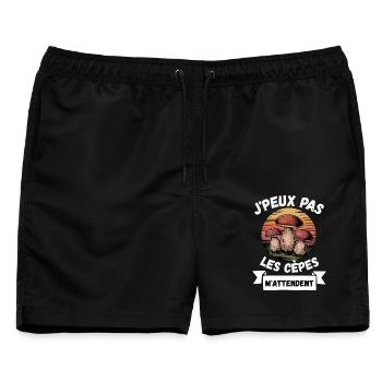 Ich kann nicht, die Steinpilze warten auf mich. - Männer Badeshorts - Schwarz - Vorne - AI Model Male 178 light (178cm)