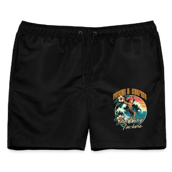 Musubi & Surfing Thats Why I'm Here - Männer Badeshorts - Schwarz - Vorne - AI Model Male 178 light (178cm)