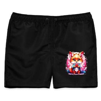 Kawaii Chibi Fuchs - Männer Badeshorts - Schwarz - Vorne - AI Model Male 178 light (178cm)
