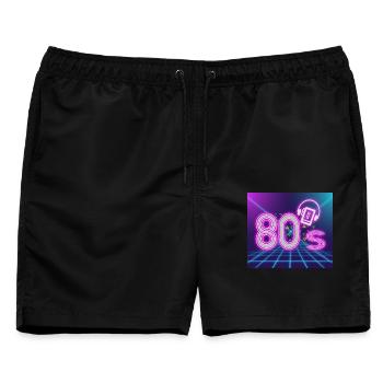 80er Jahre - Männer Badeshorts - Schwarz - Vorne - AI Model Male 178 light (178cm)