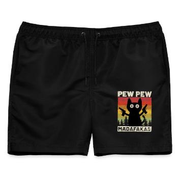 Pew Pew Katze - Männer Badeshorts - Schwarz - Vorne - AI Model Male 178 light (178cm)