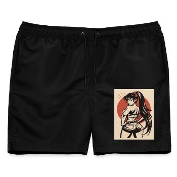 Pinup Cartoon einer Kämpferin - Männer Badeshorts - Schwarz - Vorne - AI Model Male 178 light (178cm)