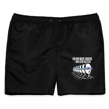Ich bin nicht anders – ihr seid gleich - Männer Badeshorts - Schwarz - Vorne - AI Model Male 178 light (178cm)